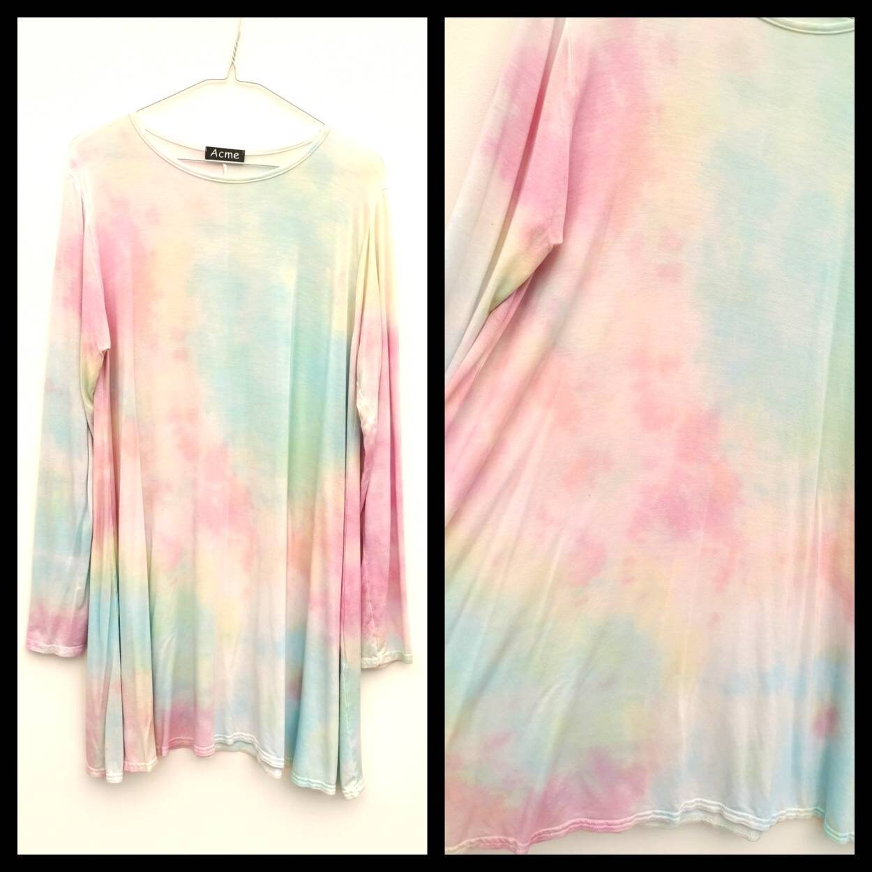Image of Pastel Tie Dye Long Sleeve Swing Dress Plus Size Fashion Grunge Clothing Hippie Tunic Top Summer Festival S/M | M/L Xl Xxl Xxxl