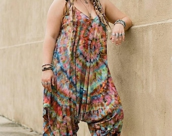 Mono harem tie-dye de talla grande - Conjunto festivalero hecho a mano - Mono estilo hippie