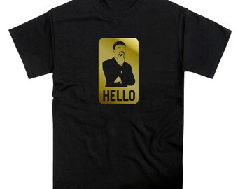 Ashens Metallic Gold Rectangular HELLO Emblem Tshirt