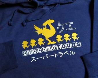 Chocobo Tours Hoodie: Fantasy RPG Game Navy Blue Sweater