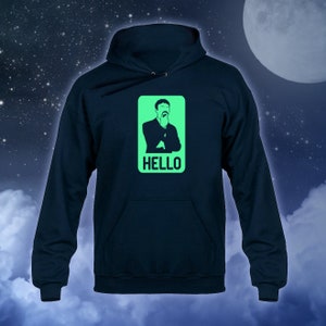 Ashens Rectangular HELLO Glow in the Dark Hoody Hoodie Hooded Sweater Navy Blue