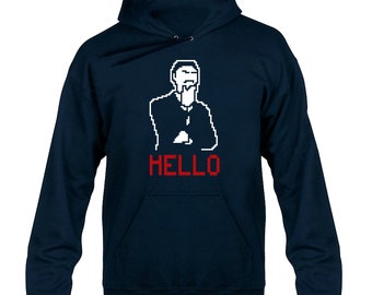 Ashens Retro Pixel hoodie met capuchon marineblauw