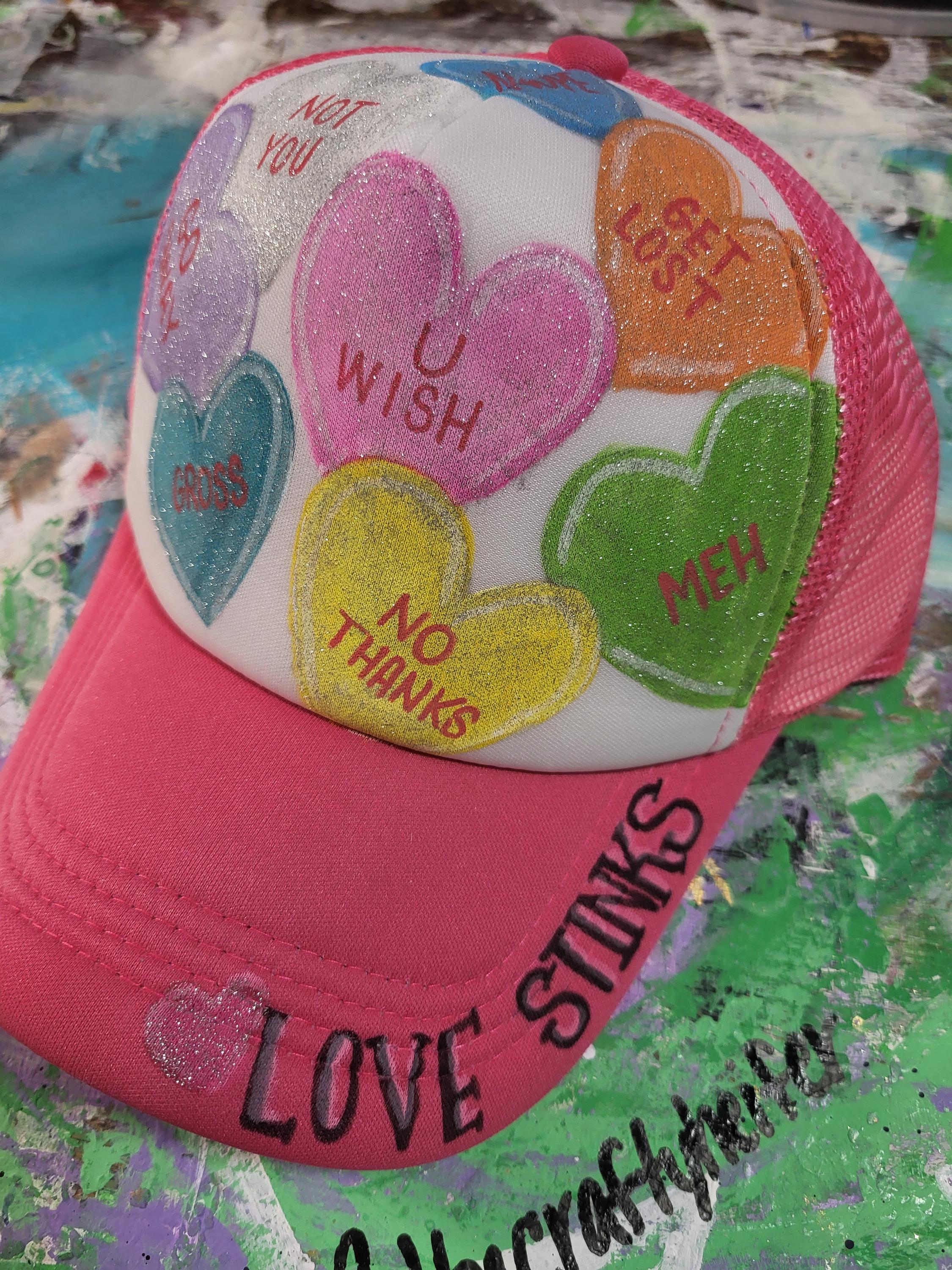 Love Checkered Painted DTF Printed Black Trucker Hat main image 0