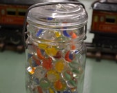 Vintage Lot Peltier Banana Marbles w Canning Jar Very Pretty Colorful Group 116 Vintage Antique Marbles Very Nice Original Antique Marbles