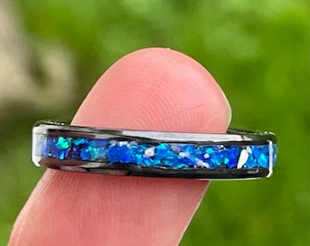 Women’s Cremation Ring, Opal and Ashes, Opal Band, Pet Ash Ring, Custom Wedding Band, Pet Cremation Jewelry, Wedding Band, Pet Ashes
