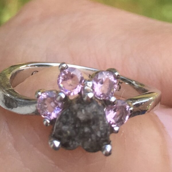 Anillo de cremación, Anillo de pata, Anillo de cenizas para mascotas, Plata de ley, Cenizas de mascotas, Grabado, Joyería de cremación de mascotas, Anillo de cenizas de mascotas, Anillo de piedra de nacimiento