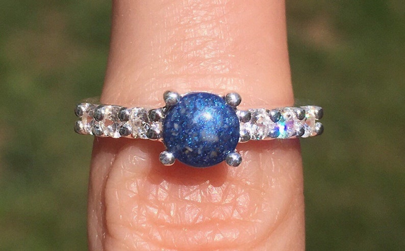 Sterling Crystal Ring Pet Ash Ring Pet Ashes Pet Cremation Jewelry