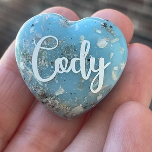 Cremation Stone, Memorial Stone, Urn, Heart Pocket Stone, Personalized, Puffy Heart