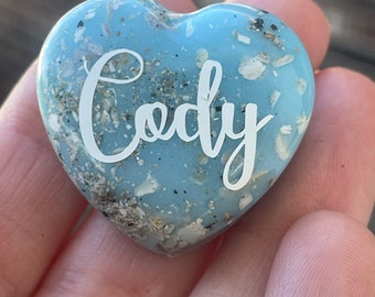Cremation Stone, Memorial Stone, Urn, Heart Pocket Stone, Personalized, Puffy Heart
