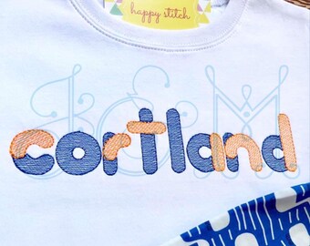 Double Bubble Two Color Sketch Fill Bean Stitch Outline Font Vintage Style Machine Embroidery Design
