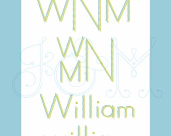 Two Fonts in One! The William Font Single and Double Chain Stitch Handwritten Thick Bean Stitch Vintage Style Machine Embroidery Design