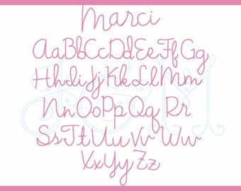 Marci Handwritten Chain Stitch Bean Stitch Font Alphabet with BX Format Vintage Style Machine Embroidery Design