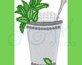 Mint Julep Cup Kentucky Derby Cocktail Napkin Design Sketch Outline Vintage Stitch Bean Stitch Vintage Style Machine Embroidery Design