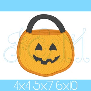 Halloween Pumpkin Trick or Treat Candy Bucket Classic Satin Stitch Applique Vintage Style Machine Embroidery Design