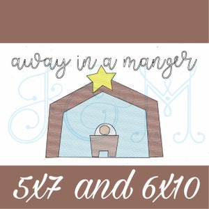 Away in a Manger Sketch Simple Nativity Manger Christmas Scene Vintage Style Machine Embroidery Design