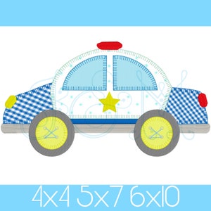 Coche crucero de la policía con ruedas de botón Manta Puntada Apliques Estilo vintage Máquina Diseño de bordado