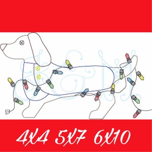Christmas Light Weenie Dog Dachshund in a Sweater Vintage Stitch Vintage Style Machine Embroidery Design