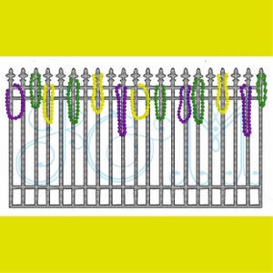 Mardi Gras Gate Fence New Orleans Wrought Iron Fleur de Lis Fence with Beads Sketch Vintage Style Machine Embroidery Design