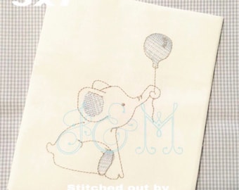 Point de bébé éléphant avec ballon croquis Design de broderie - Vintage