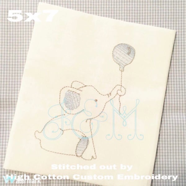 Baby Elephant with Balloon Sketch Embroidery Design - Vintage stitch