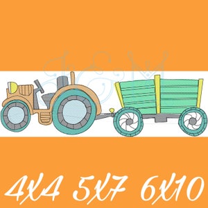 Doodle Tractor Pull Wagon Sketch Fill Scribble Bean Stitch Sketch Outline Vintage Stitch Vintage Style Machine Embroidery Design
