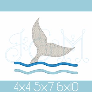Whale&#39;s Tail in Waves Blanket Stitch Applique Vintage Style Machine Embroidery Design