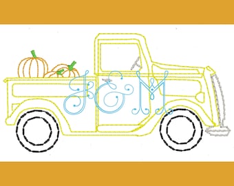 Vintage truck met pompoenen vintage stijl steek machine borduurwerk ontwerp
