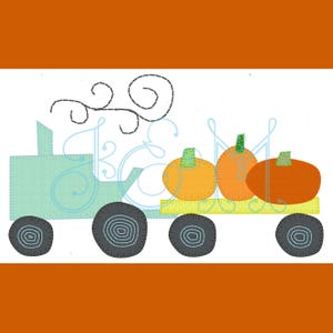 6x10 Pumpkin Tractor Hayride VIntage Style Applique Embroidery Design