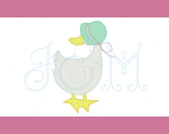 Goose in Bonnet Vintage Style Blanket Stitch Applique Machine Embroidery Design