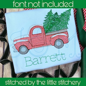 Christmas Tree Winter Snowy Classic Antique Truck Sketch Fill Bean Stitch Outline Vintage Style Machine Embroidery Design