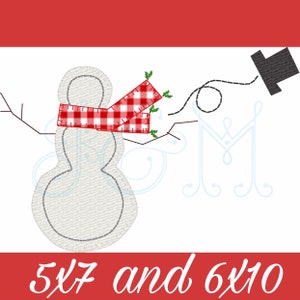 Frosty&#39;s Windy Day Snowman Blanket Stitch Applique Christmas Vintage Style Machine Embroidery Design