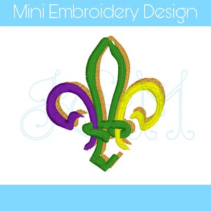 In elkaar grijpende Mardi Gras kleur Fleur de Lis met Shadow Mini Sketch Fill en Satijn Steek Vintage Stijl Machine Borduurwerk Ontwerp