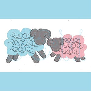 Two Lambs Vintage Style Blsnket Stitch Free Motion Applique Machine Embroidery Design image 2