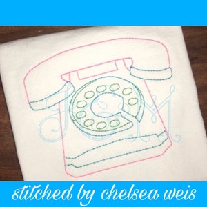 Old Fashioned Telephone Bean Stitch Sketch Outline Vintage Style Machine Embroidery Design