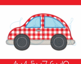 May include: Red and white checkered car embroidery design. The design is available in four sizes: 4x4, 5x7, 6x10 inches.