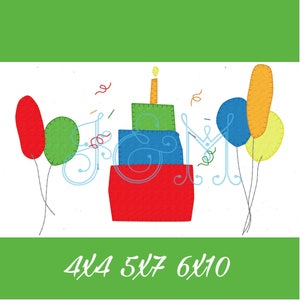 Birthday Party - Cake, Balloons, and Confetti -  Blanket Stitch Applique Vintage Style Machine Embroidery Design