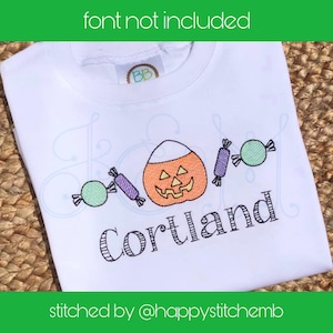 Halloween Pumpkin Bucket and Candy Trick or Treat Sketch Fill Bean Stitch Outline Vintage Style Machine Embroidery Design