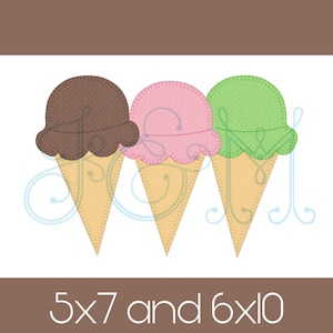 Ice Cream Cone Trio Bundle of Three Blanket Stitch Applique Vintage Style Machine Embroidery Design