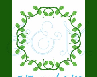 Fairy Tale Forrest Ivy Vine Leaf Monogram Wreath Frame Border Satin Stitch Vintage Style Machine Embroidery Design
