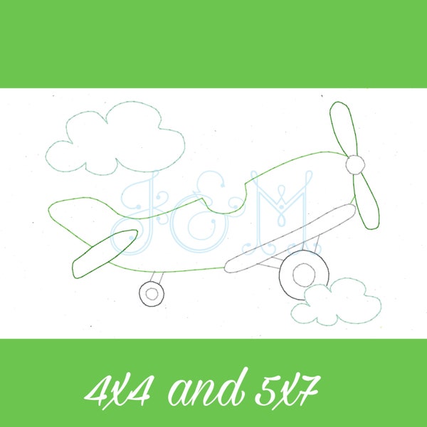 Simple Vintage Airplane Bean Stitch Sketch Outline Vintage Style Machine Embroidery Design