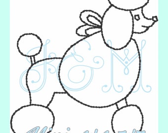 Poodle Standing Quick Stitch Bean Stitch Outline Sketch Design Vintage Style Machine Embroidery Design