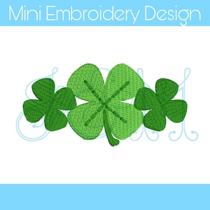Saint Patrick&#39;s Day Four Leaf Clover Trio Bundle Mini Fill Stitch Vintage Style Machine Embroidery Design