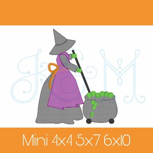 Halloween Witch Brewing Cauldron Sketch Fill Bean Stitch Outline Vintage Style Machine Embroidery Design