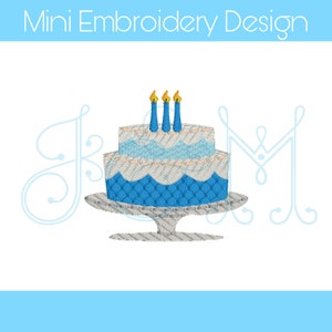 Fancy Two Tier Birthday Cake on Cake Stand Mini Fill Motif Vintage Style Machine Embroidery Design