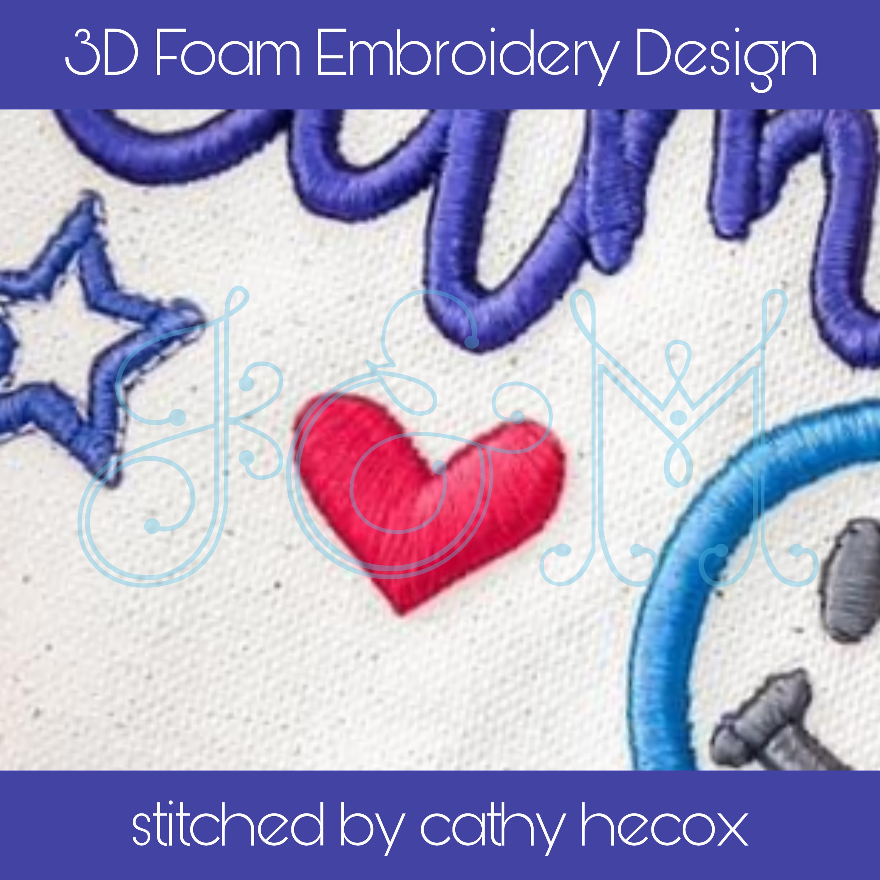 3D Puff Foam Hearts Mini Satin Stitch Monogram Add on Vintage