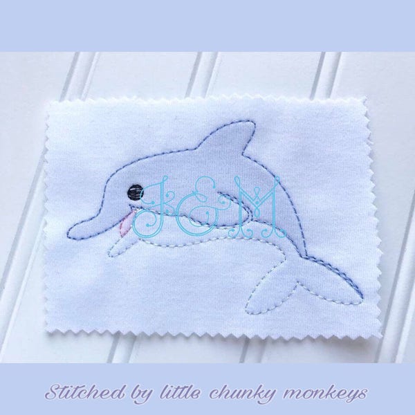 Sweet Classic Dolphin Shadow Work Sketch Fill Bean Stitch Outline Vintage Style Machine Embroidery Design