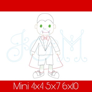 Vampire Boy Trick or Treater in Sneakers Costumes Halloween Bean Stitch Outline Vintage Style Machine Embroidery Design