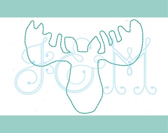 Moose Head Silhouette Vintage Stitch Sketch Outline Machine Embroidery Design