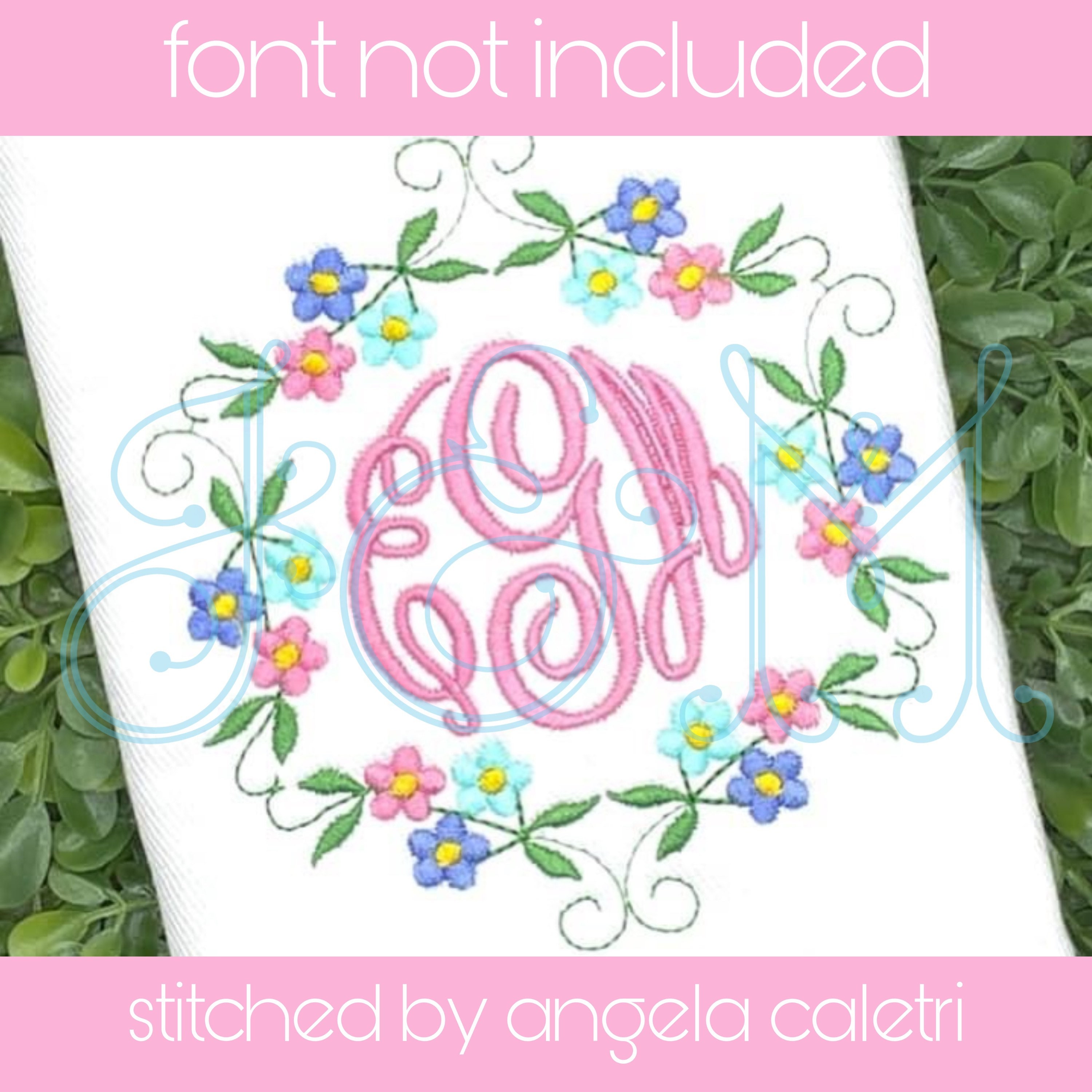 Daisy Flourish Floral Flower Monogram Wreath Frame Vintage Style Machine  Embroidery Design