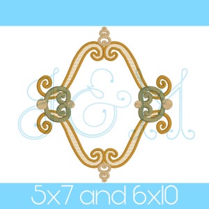 Fancy French Monogram Frame 3 Border Satin Stitch Motif Swirl Dot Ornate Vintage Style Machine Embroidery Design